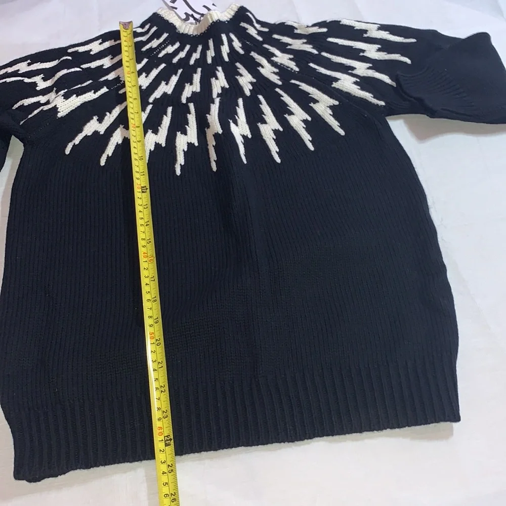 525 America wool sweater pullover turtleneck knit contrast cotton zigzag retro L - Picture 13 of 16